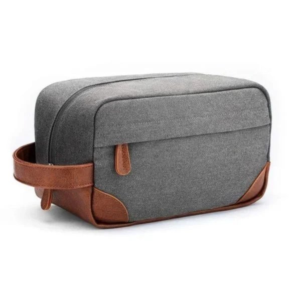 New Toiletry Bag Water Resistant Canvas Light Grey - Picture 1 of 7